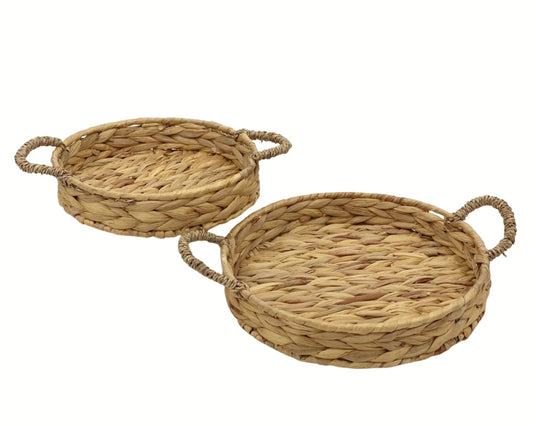 bulk 6 Water Hyacinth Round Tray w/ Handle 30cm