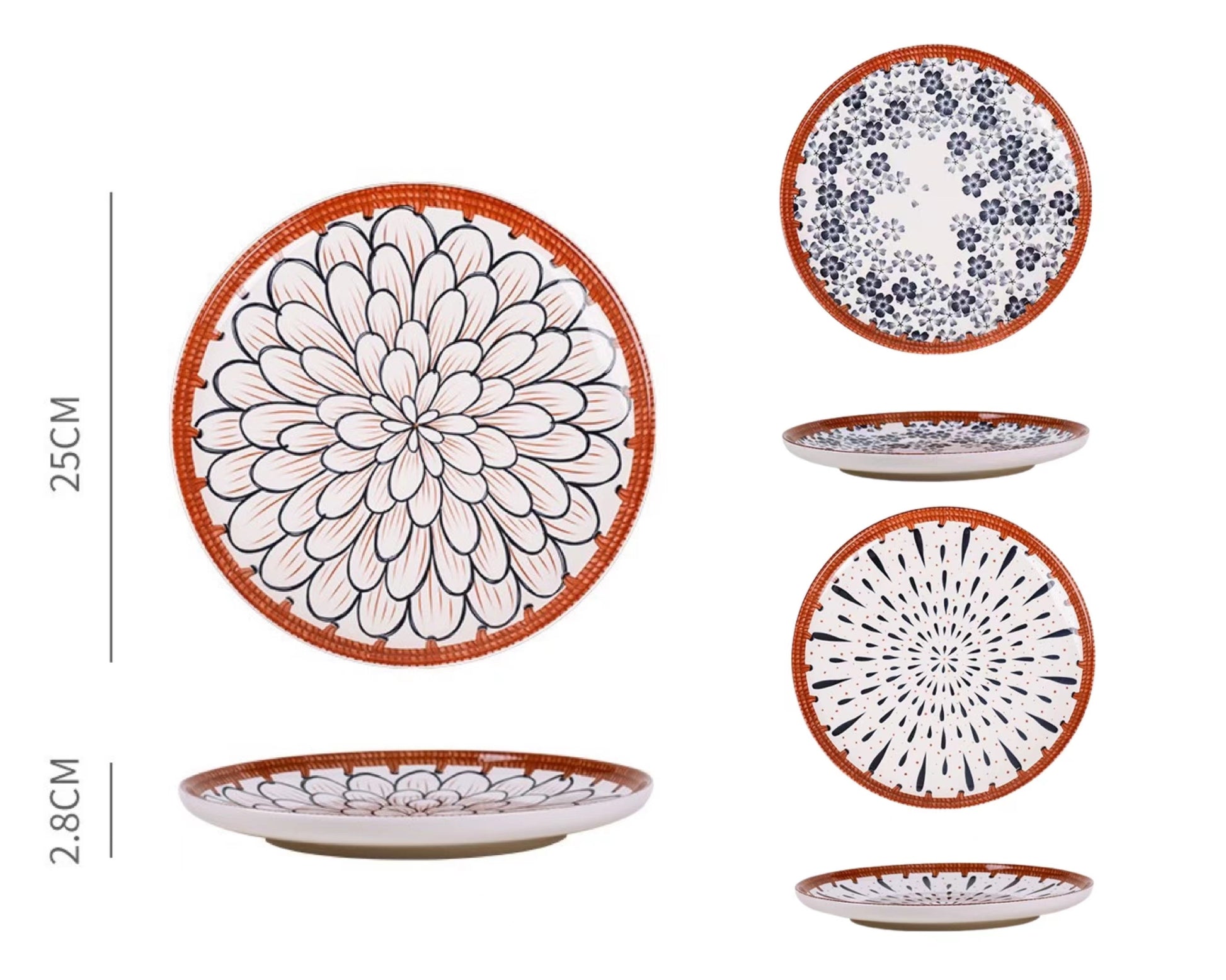 bulk 12 Oriental Special Glazed Round Plate 25cm