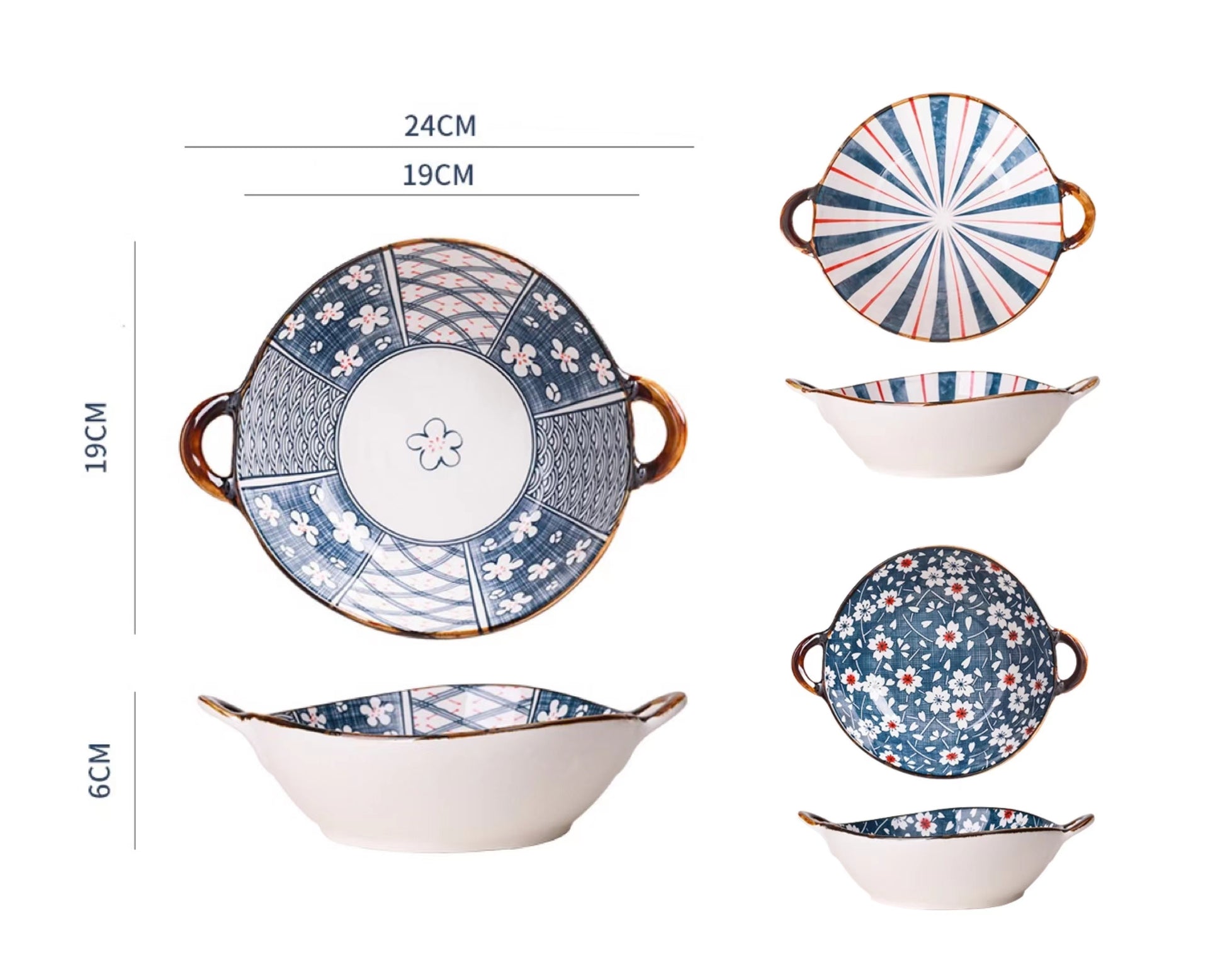 bulk 12 Japanese Style Double Ear Soup Bowl 24cm
