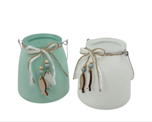 bulk 16 Coastal Glass Candle Holder 13cm