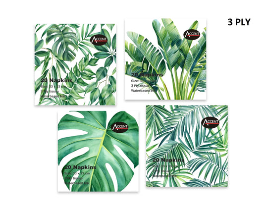 bulk 960 Tropical Leaves 3ply Napkin 33cm
