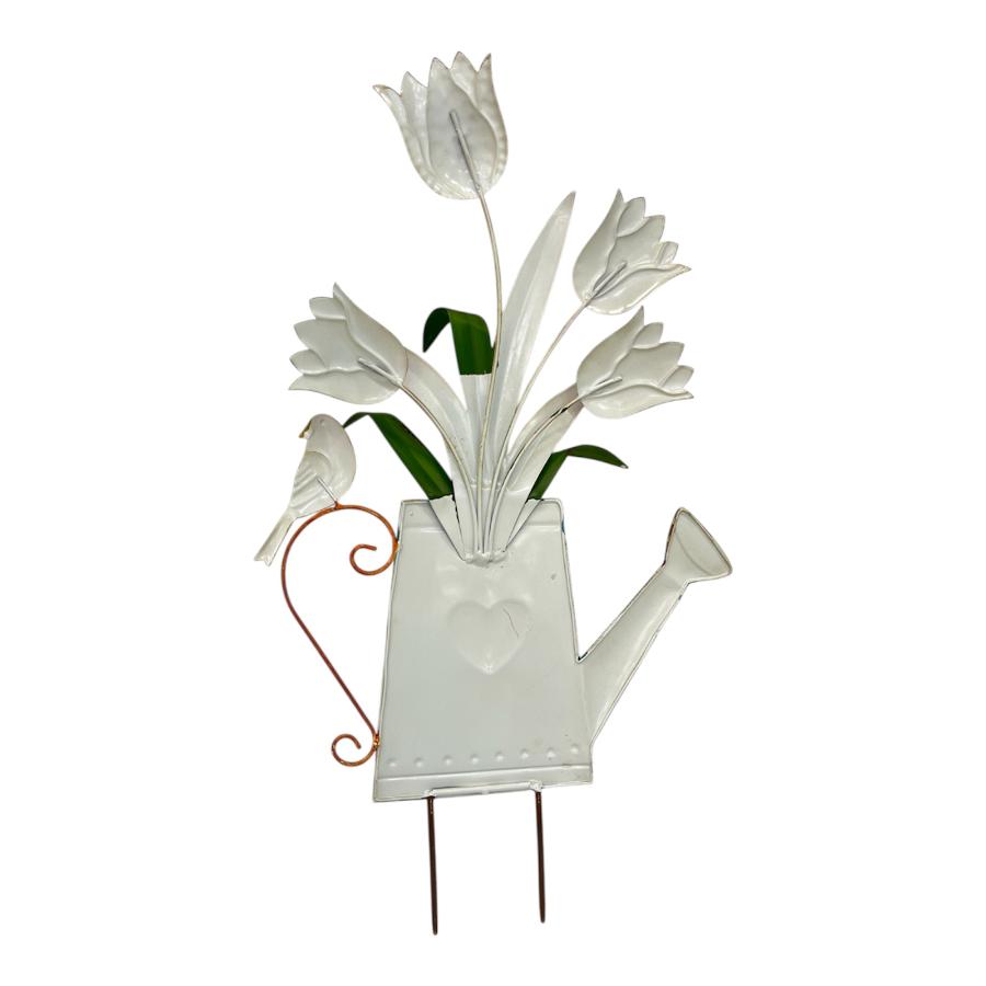 Flowers In Blue Watering Can Garden Stake 55cm - Image 3