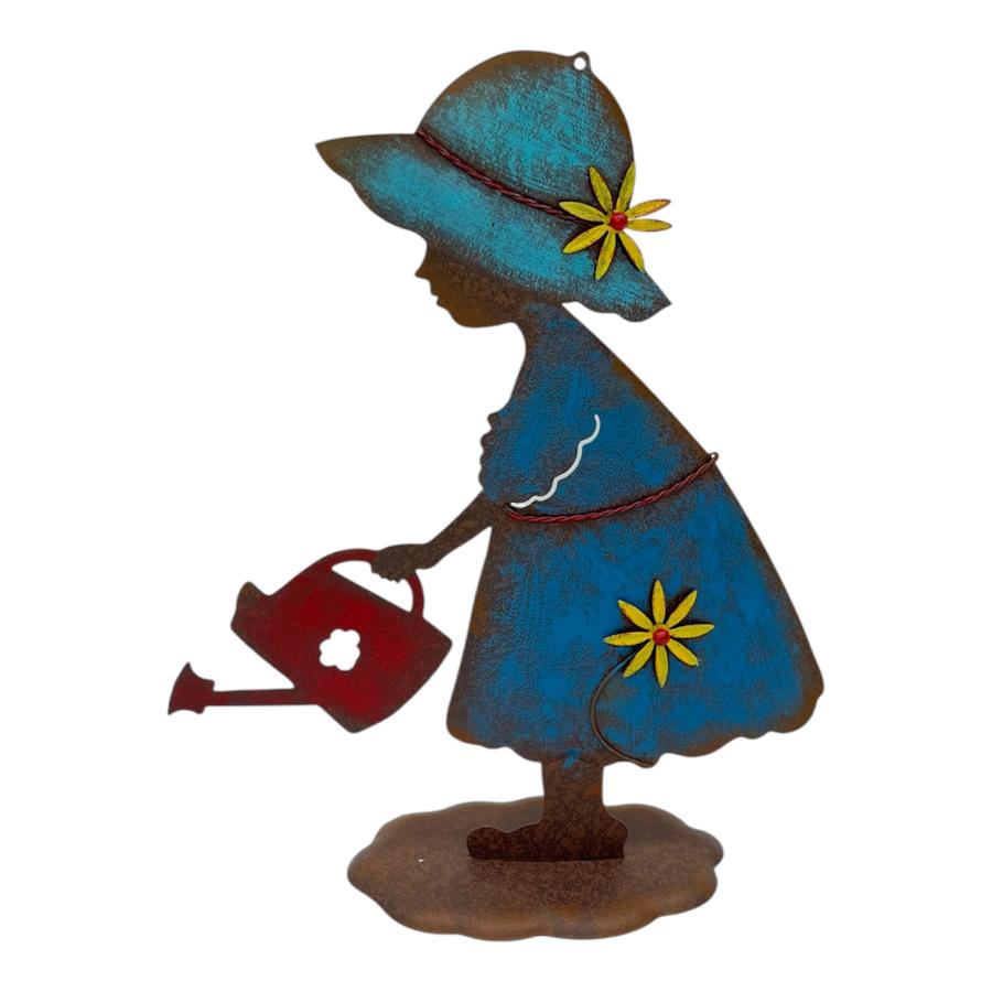 Colourful Girl w Watering Can Garden Statue 39cm