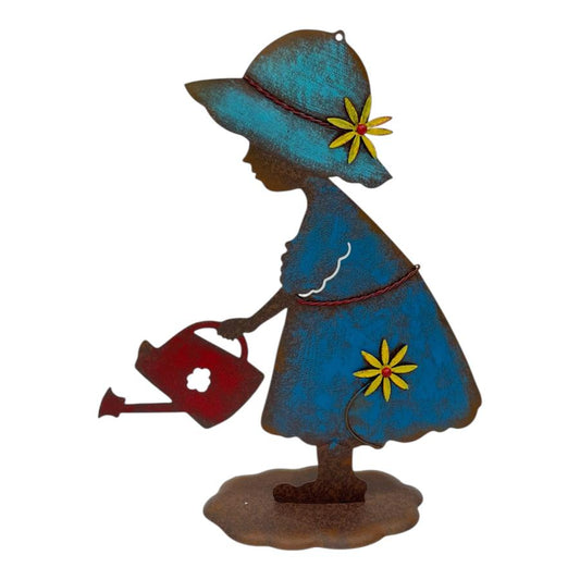 Colourful Girl w Watering Can Garden Statue 39cm
