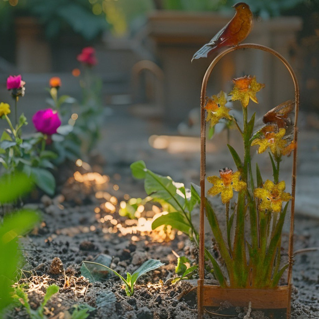 Arched Garden Stake w Yellow Flowers 91cm - Image 4
