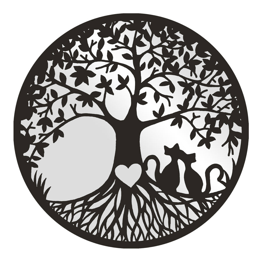 Lasercut Tree of Life w Cats & Mirror Metal 50cm