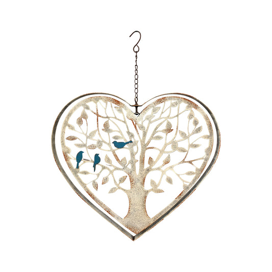 Double Framed Pivoted Hanging Heart w Birds 56cm