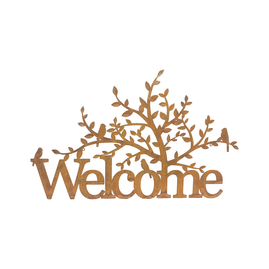 Rust Lasercut Welcome Tree Metal Wall Art 90cm