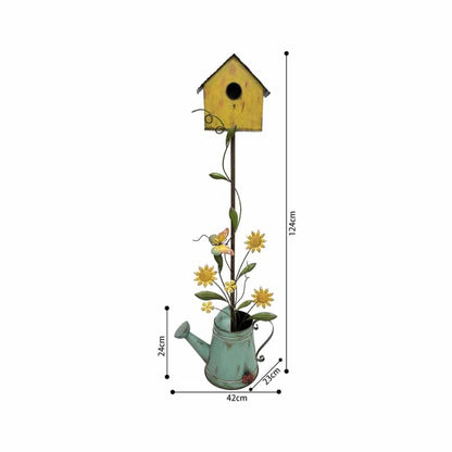 Garden Birdhouse in Watering Can 125cm - Image 3
