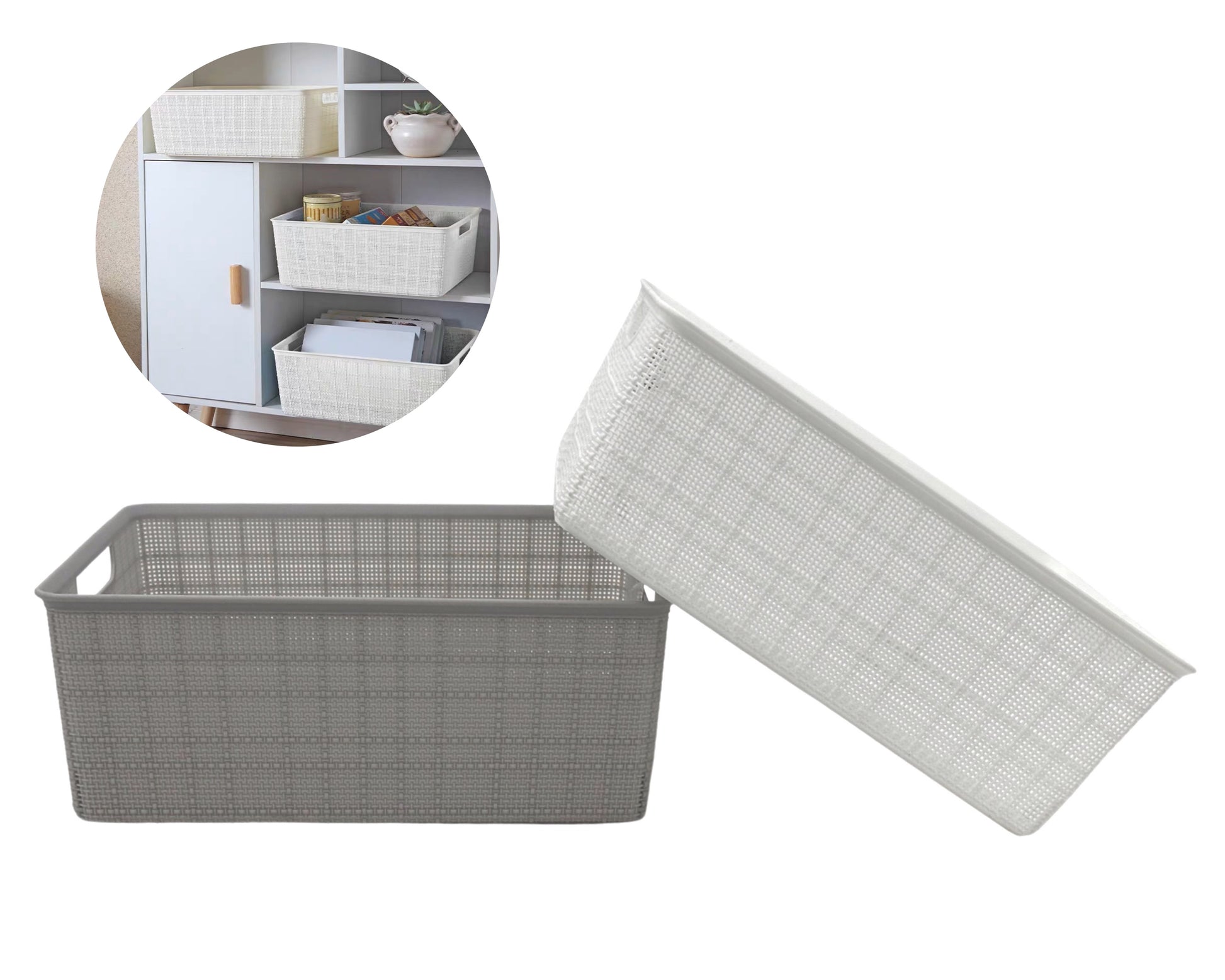 bulk 12 Rect Storage Basket w/ Handle 35cm