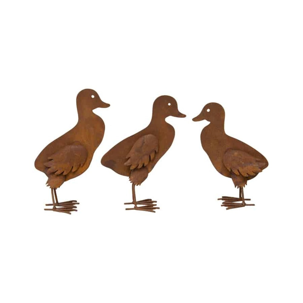 Set 3 Baby Ducks Garden Statue Asst Rust 22cm