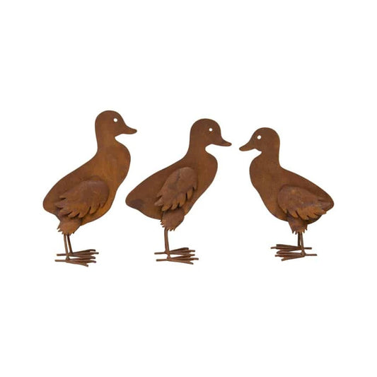Set 3 Baby Ducks Garden Statue Asst Rust 22cm