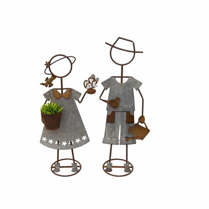 Set 2 Farm Kids - Girl W Pot Planter Assorted 30x80cm