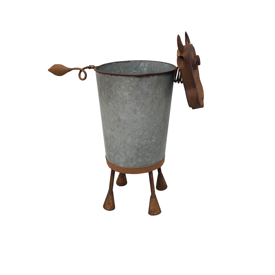 Rusty Cow Planter W Galv Pot 32x37cm - Image 2