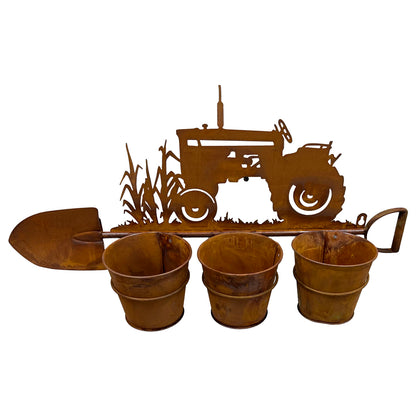 Three Pot Wall Planter on Shovel w/ Tractor 60x31cm - Image 3