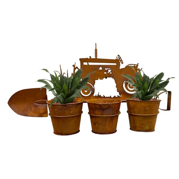 Three Pot Wall Planter on Shovel w/ Tractor 60x31cm
