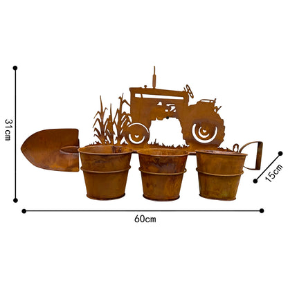 Three Pot Wall Planter on Shovel w/ Tractor 60x31cm - Image 5