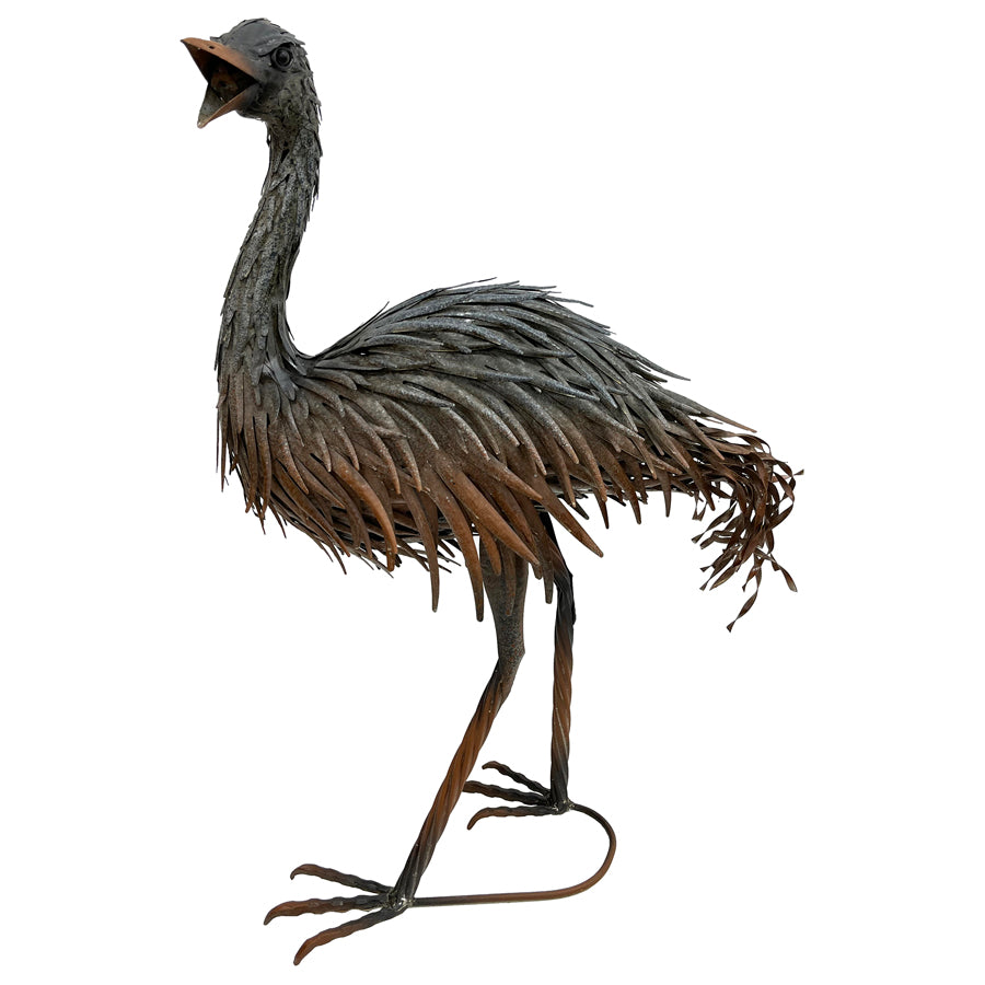 Rust Grey Emu w Open Beak Statue 50x73cm