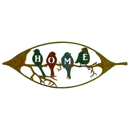 Colour Rust Birds in Leaf Home Sign 60x24cm