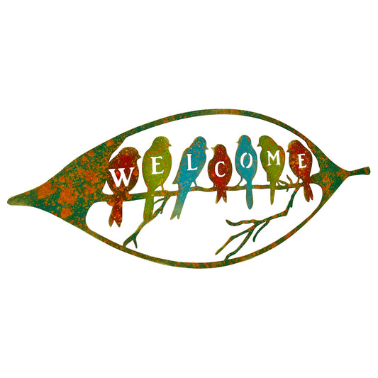 Colour Rust Birds in Leaf Welcome Sign 60x24cm - Image 2