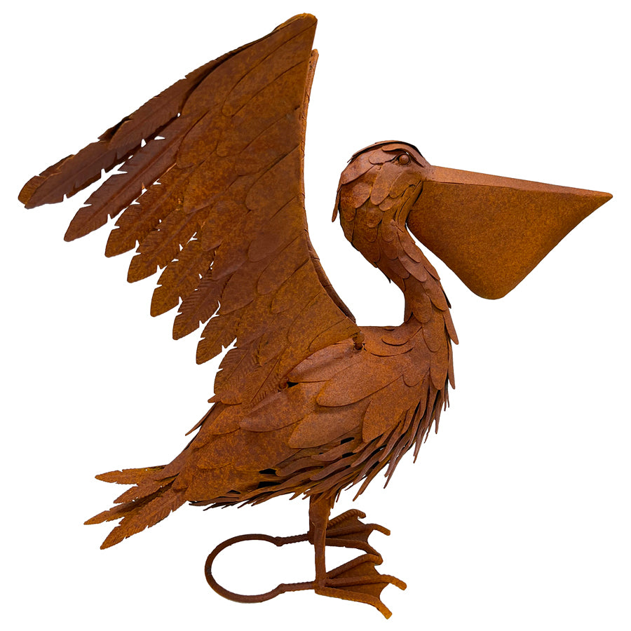 Rust Flapping Pelican Garden Statue 46x50cm