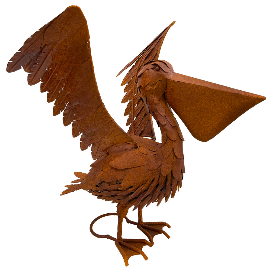 Rust Flapping Pelican Garden Statue 46x50cm - Image 2