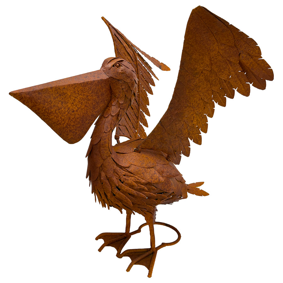 Rust Flapping Pelican Garden Statue 46x50cm - Image 3