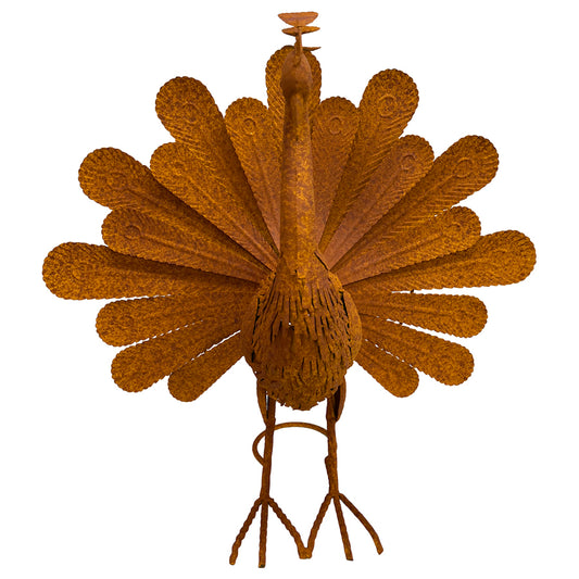 Rust Proud Standing Peacock Statue 63x51cm - Image 2