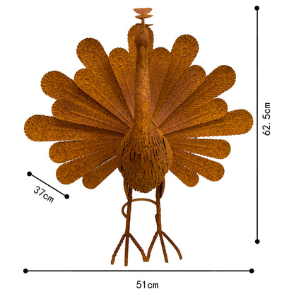 Rust Proud Standing Peacock Statue 63x51cm - Image 5