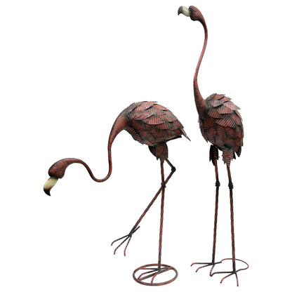 Set 2 Assorted Colour Rust Flamingos Statue 40x116cm - Image 2