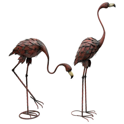 Set 2 Assorted Colour Rust Flamingos Statue 40x116cm - Image 3