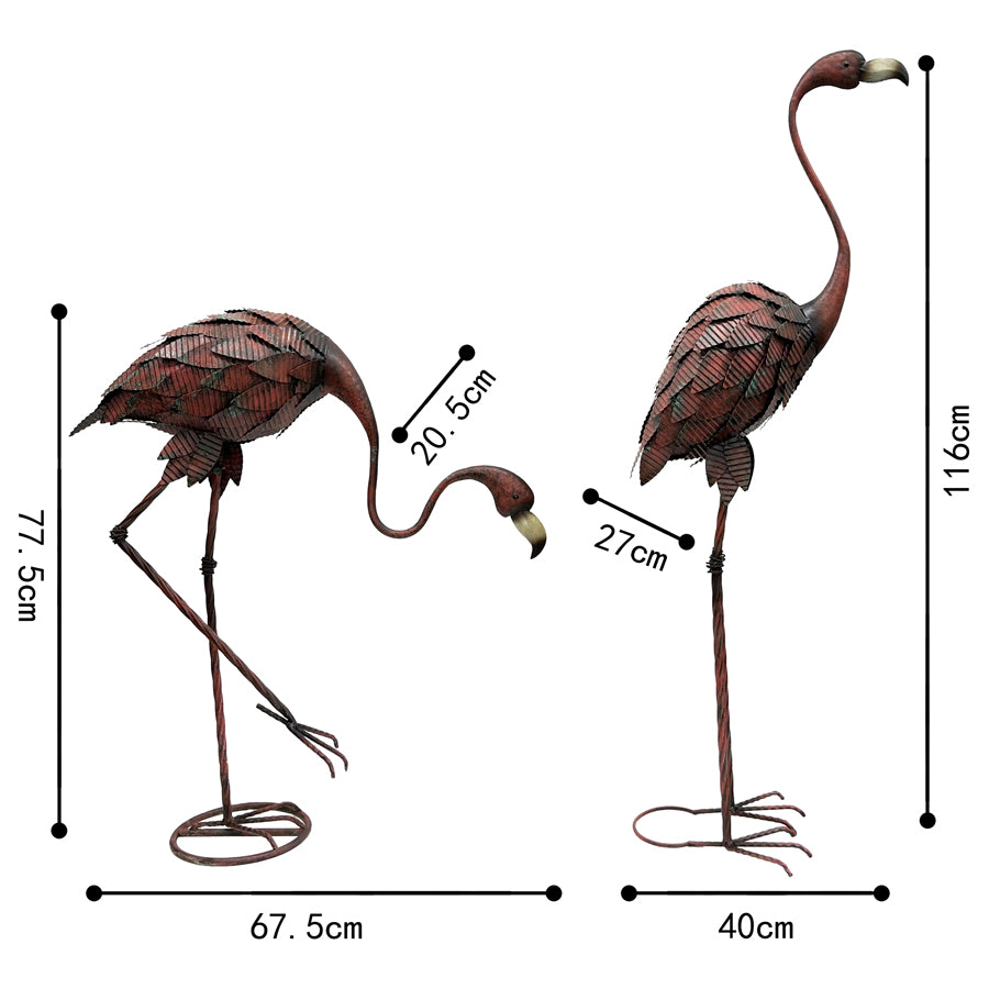 Set 2 Assorted Colour Rust Flamingos Statue 40x116cm - Image 4