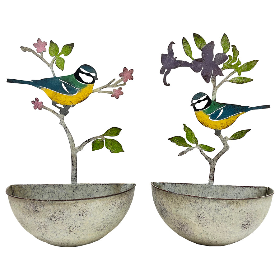 Set 2 Assorted Colourful Bird Wall Planters 24x40cm - Image 2
