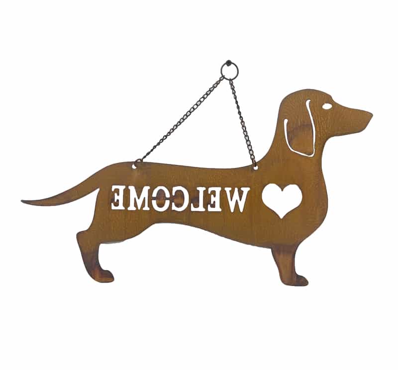 Hanging Laser Cut Welcome Dog w Heart 29cm - Image 2