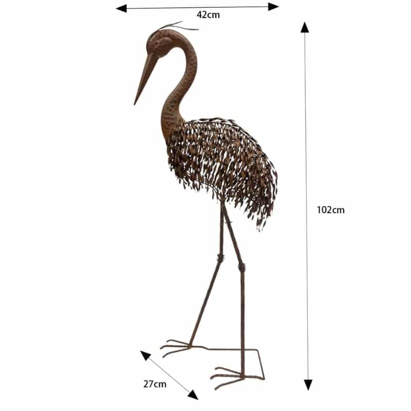 Rust Crane Bird 'Looking Down' Statue 102cm - Image 5