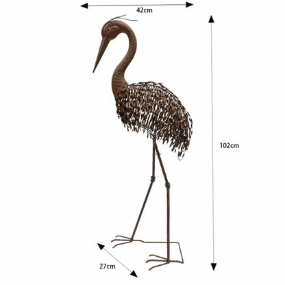 Rust Crane Bird 'Looking Down' Statue 102cm - Image 5