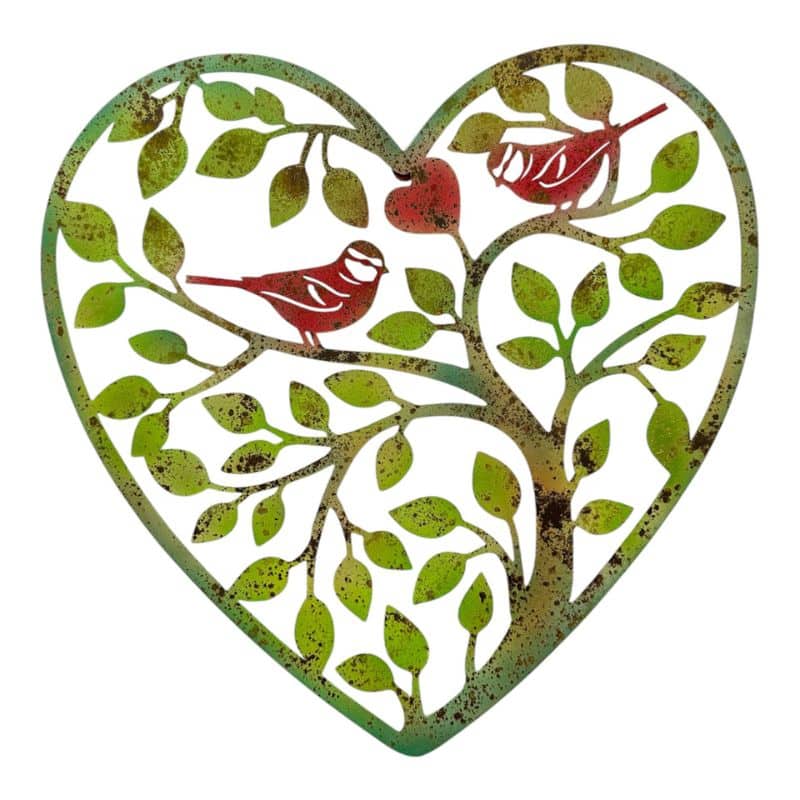 Laser Cut Heart Tree Of Life w Red Birds 45cm