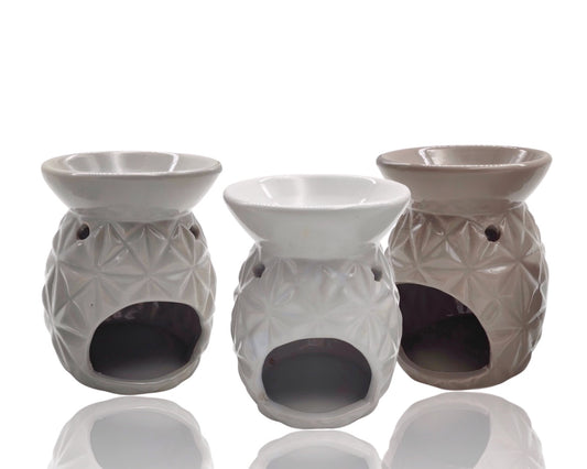 bulk 24 Ceramic Oil Burner Embossed Star Assorted 11cm