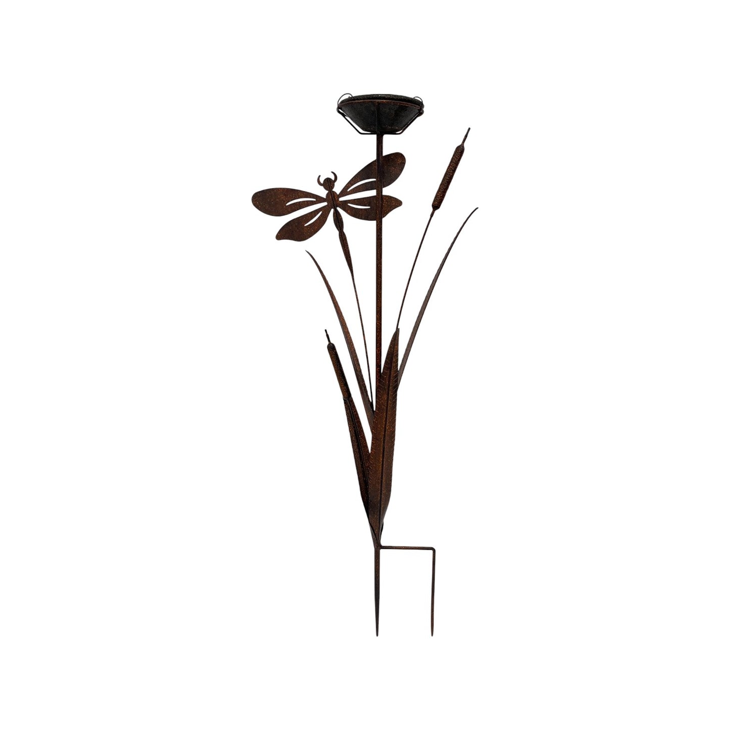 Bulrush & Dragonfly Garden Stake w Birdfeeder 89cm - Image 4