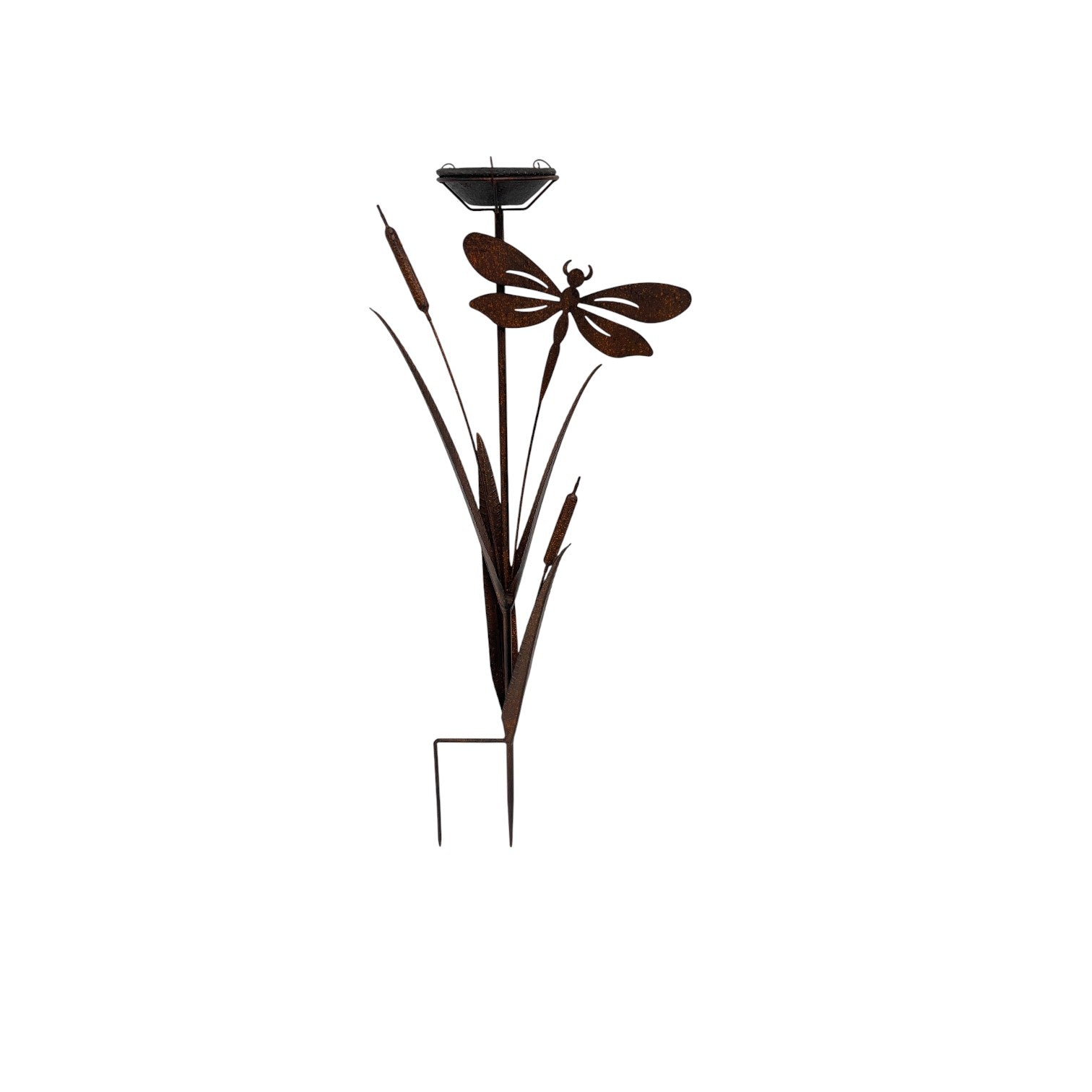 Bulrush & Dragonfly Garden Stake w Birdfeeder 89cm - Image 3