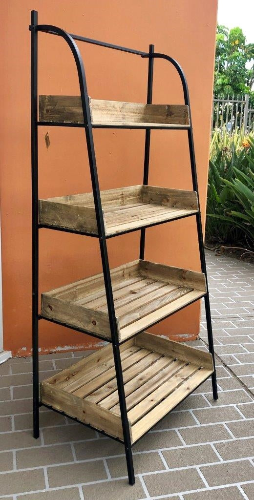 4 Tier Wooden Rack w/ Metal Frame 152cm