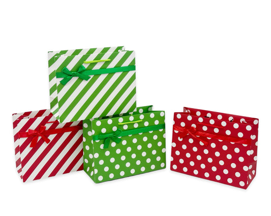 bulk 48 Bottle Gift Bag Red & Green Dots Stripes 36cm