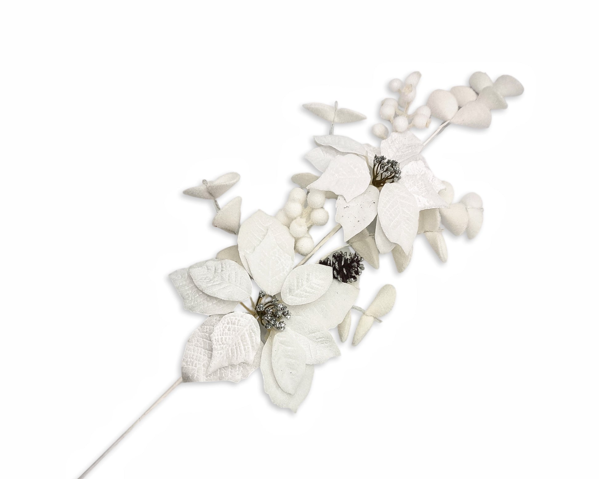 bulk 12 Xmas White Poinsettia Pinecone Spray 80cm