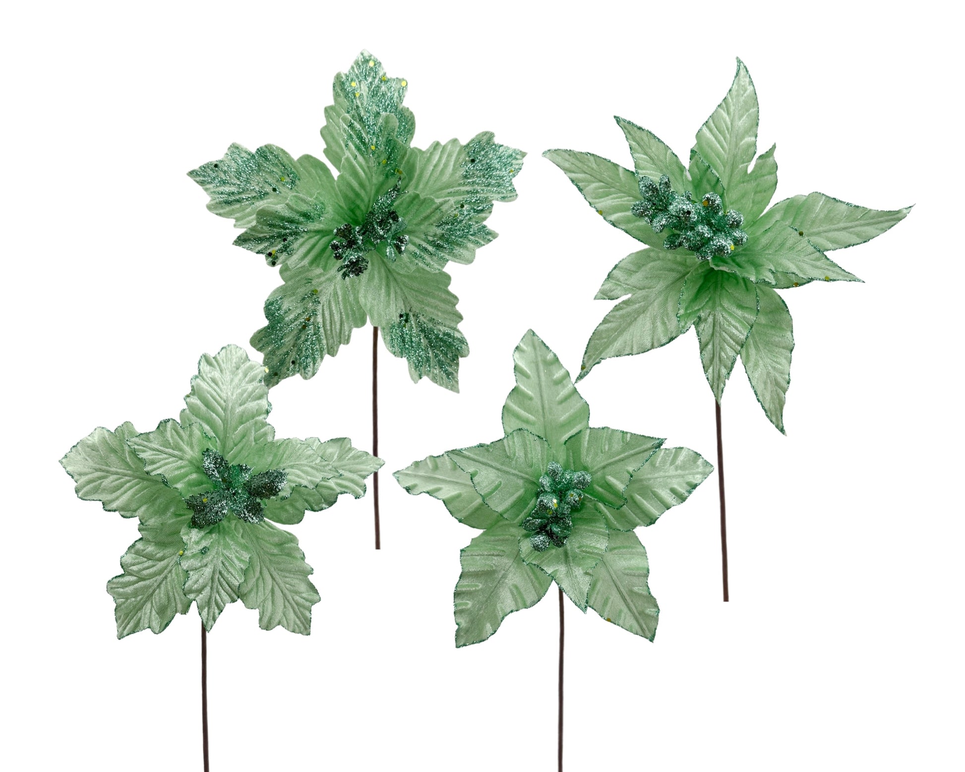 bulk 36 Xmas Poinsettia Green Deco 40cm