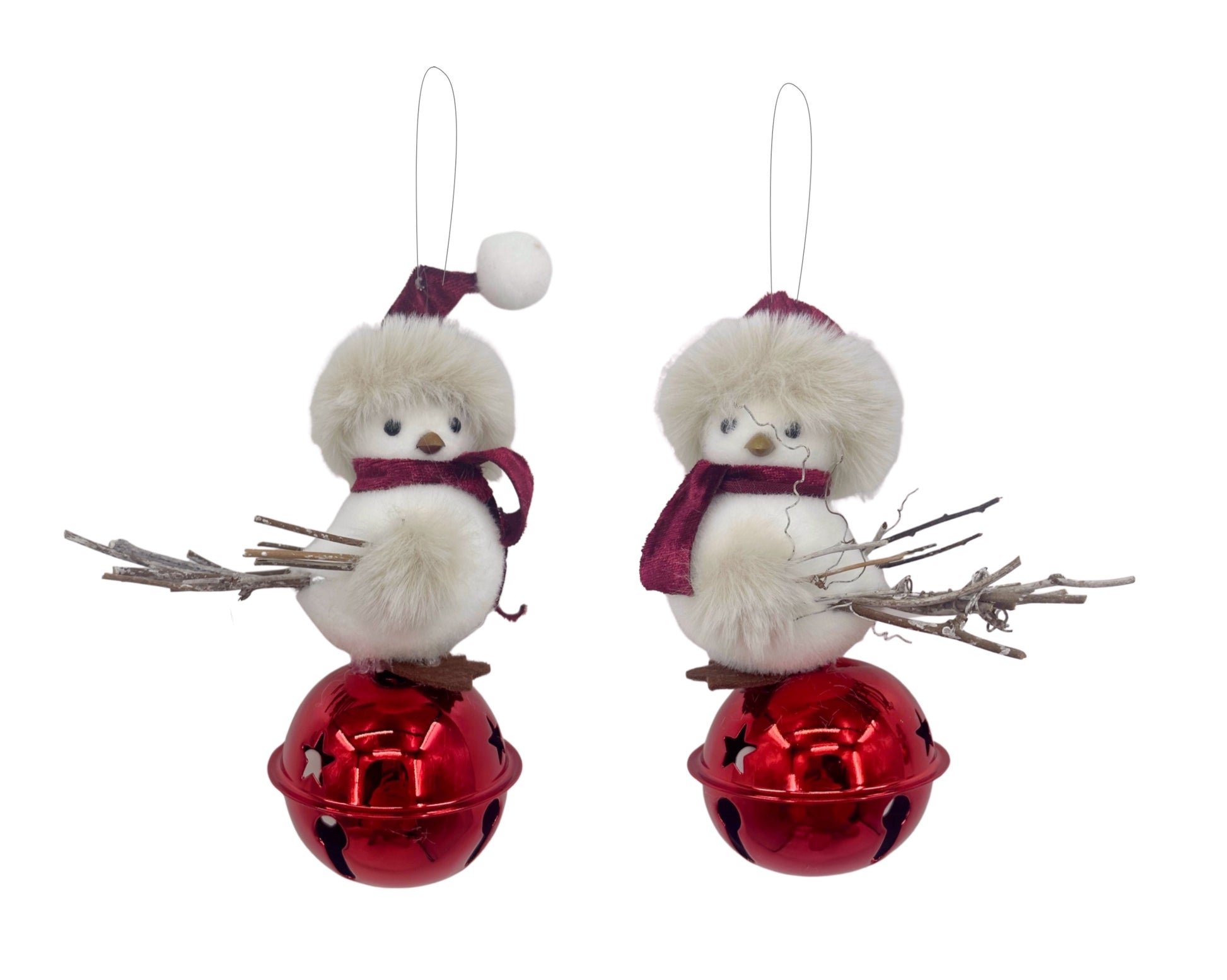 bulk 24 Xmas Bird on Red Bell Hanging 18cm