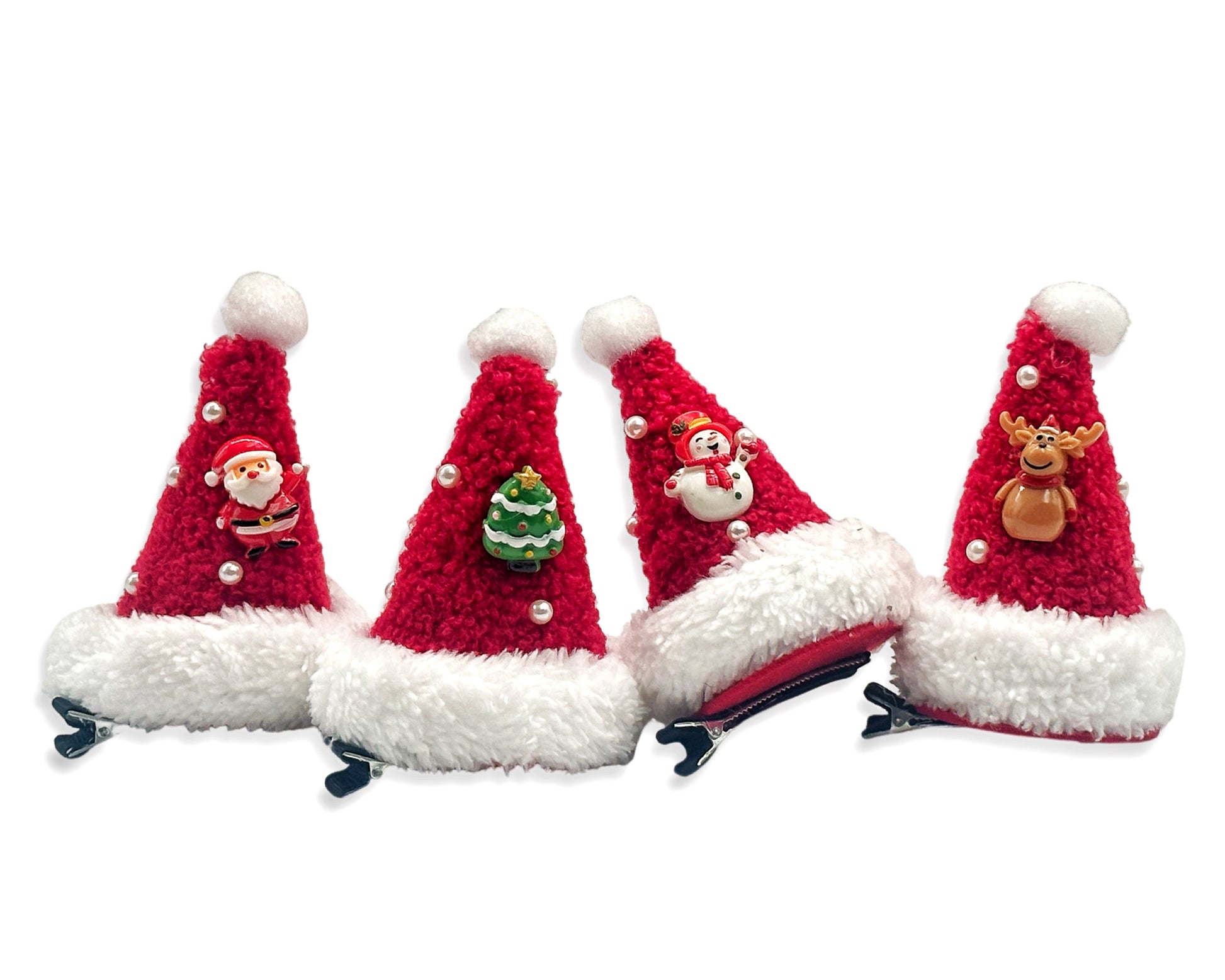 bulk 48 Xmas Fluffy Hats Hair Clips 12cm