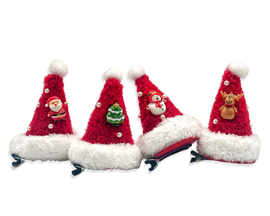 bulk 48 Xmas Fluffy Hats Hair Clips 12cm