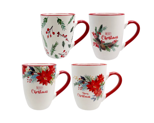 bulk 24 Xms Hand painted Poinsettia Mug 340ml