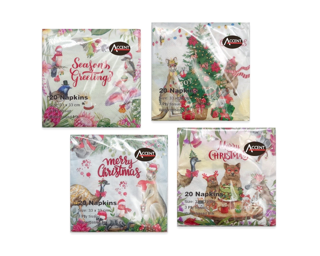 bulk 960 Outback Xmas Napkins 3ply 33cm