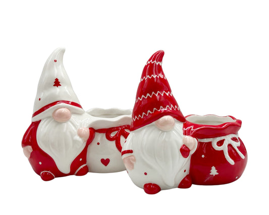 bulk 12 Xmas Red/White Dolomite Gnomes w/ Sack 15cm